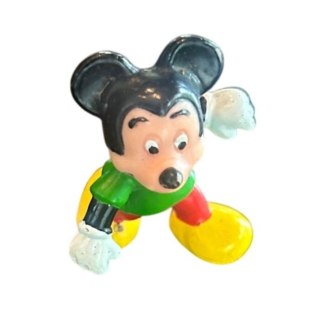 Vintage Disney Mickey Mouse Figure Green Red Yellow PVC Toy Kids Retro 70s 80s